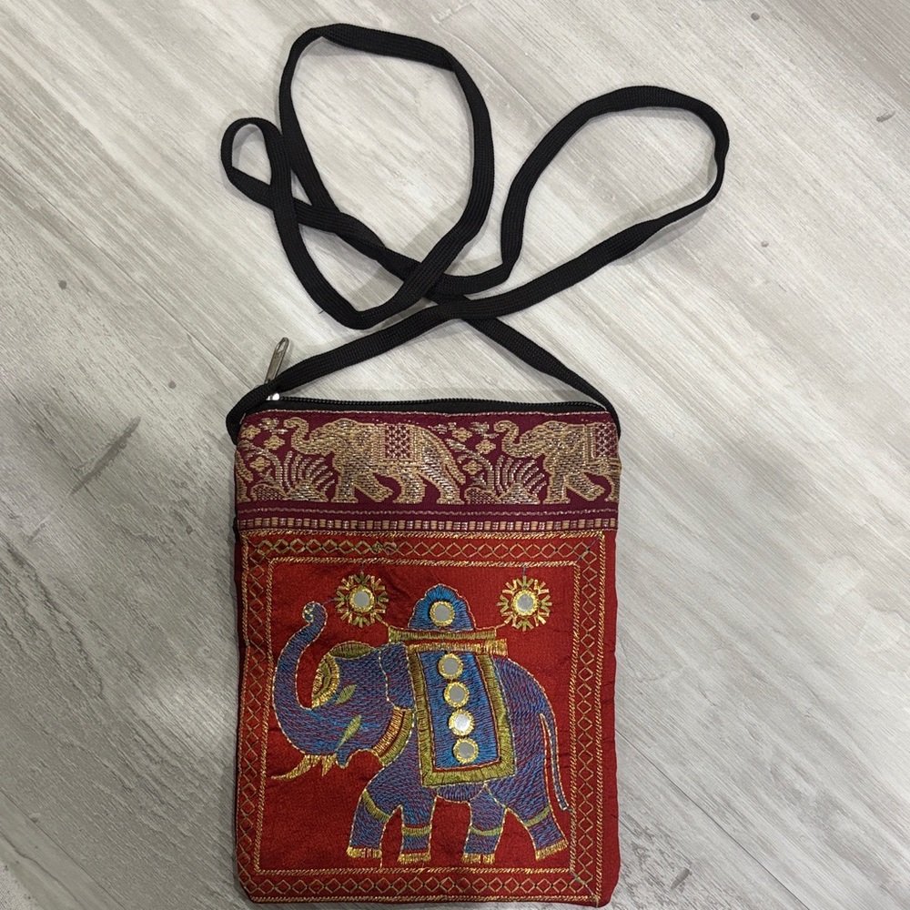 Red Elephant Embroidered Crossbody Bag